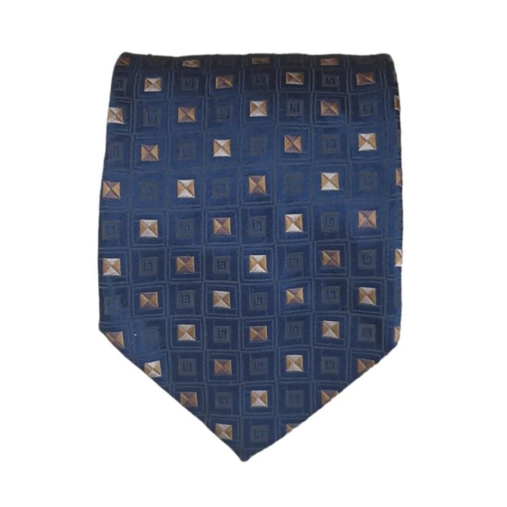 ERMENGILDO ZEGNA Blue Geometric Silk Tie ITALY 58"/ 3.7" EC